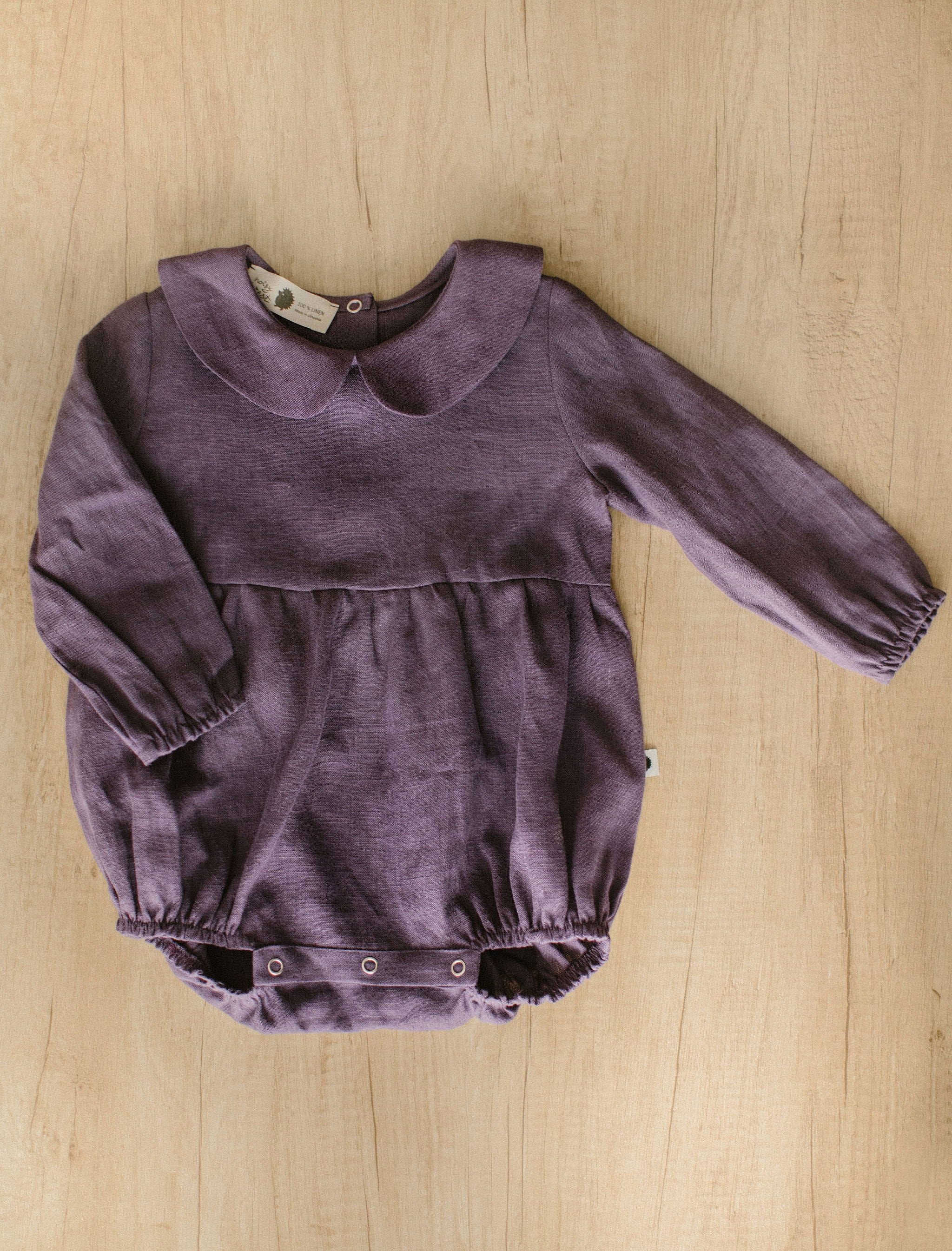 Linen Baby Romper, Dark Purple Linen Romper, Linen Baby