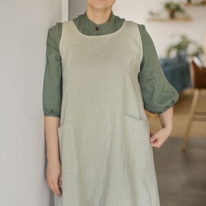 Linen cross back apron, Linen pinafore apron with pockets, Japanese apron birthday gift for women, Linen apron Mother day gift, 25 COLORS