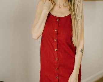 Button Down Dress ALMA, Sleeveless Dress, Plus Size Clothing, Strap linen dress, Organic linen tunic, Sleeveless linen tunic
