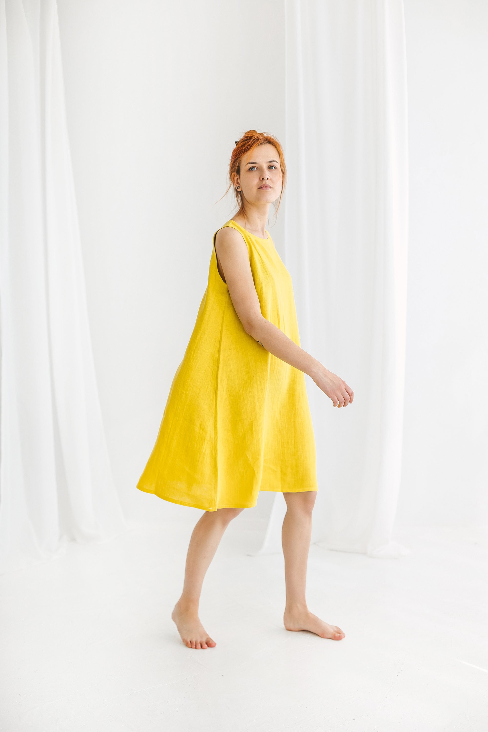 Sleeveless linen slip dress LUCY, Womens linen summer dress with inseam pockets, Trapeze plus size linen dress, Pregnancy dress for summer
