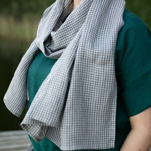 Linen scarf for men and women, colour checks, READY TO SHIP, 100% pure linen scarf for men & women, linen stitch scarf image 3