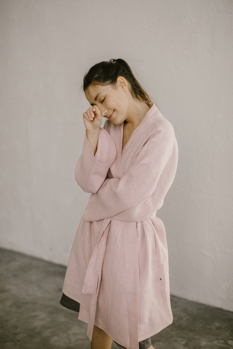 LEINEN Kimono Bademantel, Plus Größe Leinen Bademantel, Leinen Bademantel mit weiten Ärmeln und Taschen, Leinen Bademantel Frauen Geburtstagsgeschenk, 29 FARBEN Bild 7