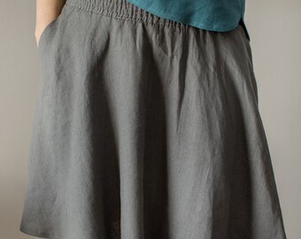 Linen skirt Sabrina. Linen full skirt. Midi skirt with pockets. Women linen skirt. Classic skirt for summer. Casual woman skirt.