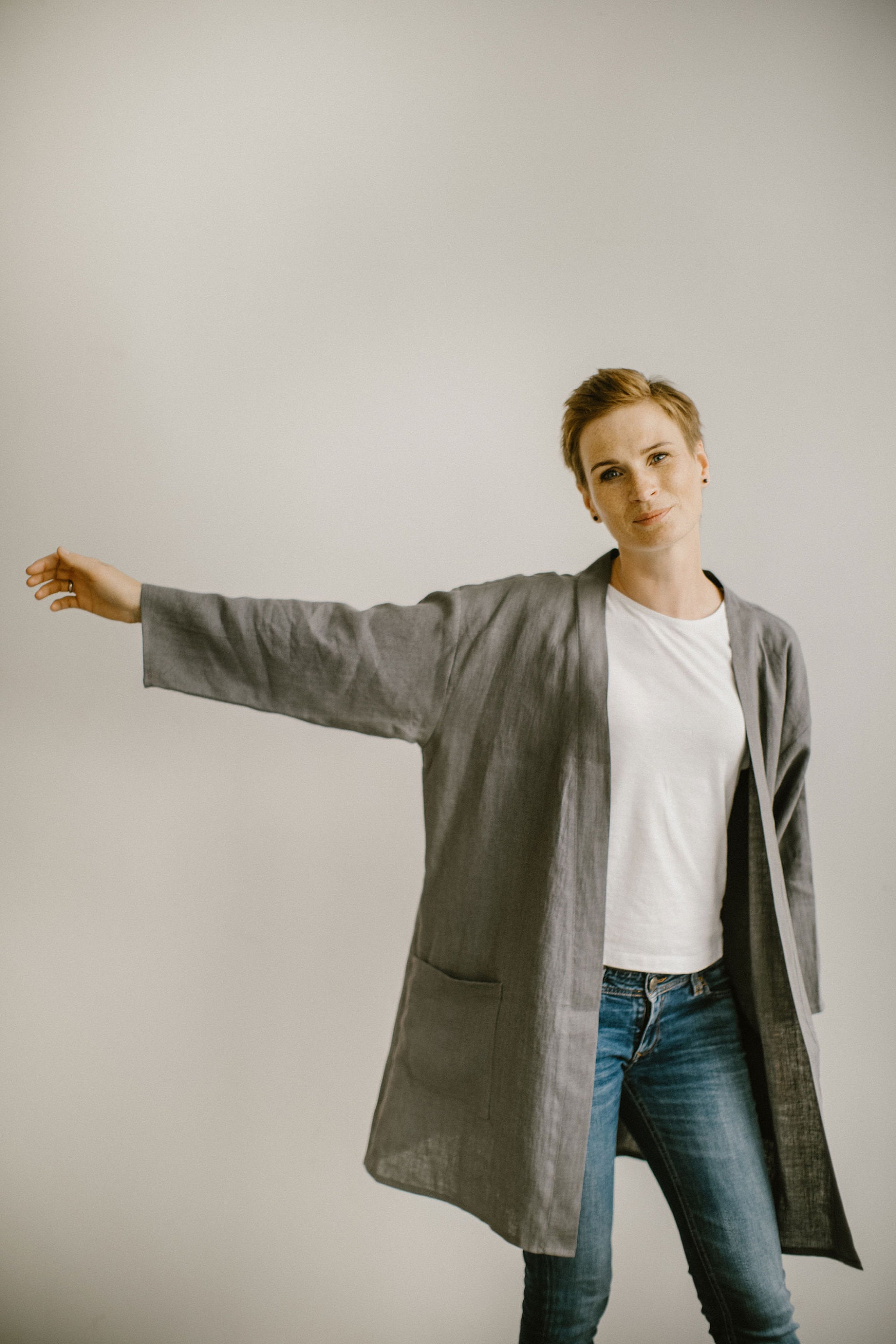 100% Organic Linen Cardigan for Women, Open Front