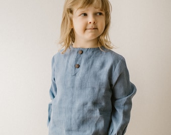 Long sleeves boys linen shirt, Organic linen button up shirt, Linen ring bearer shirt, Baby boy first birthday outfit, Boys baptism outfit