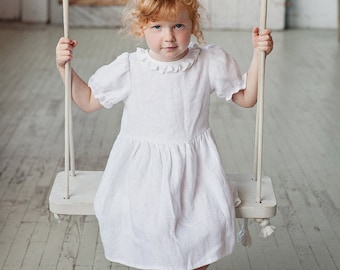 White linen dress for girls, Rustic flower girl dress, Flowergirl dress with ruffles, Linen babygirl dress, Linen baby clothes