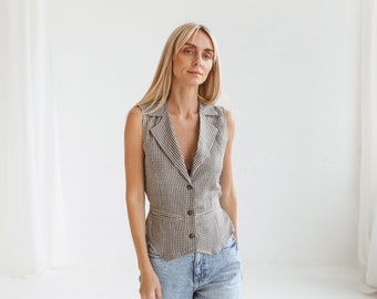 Linen vest women GRACE, linen white vest, linen tank top, linen formal vest, linen waistcoat, linen short vest top for women