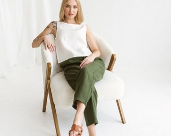 Women linen pants, with elastic waistband, Organic linen pants for vacation, Womens linen pants, Linen clothes for women