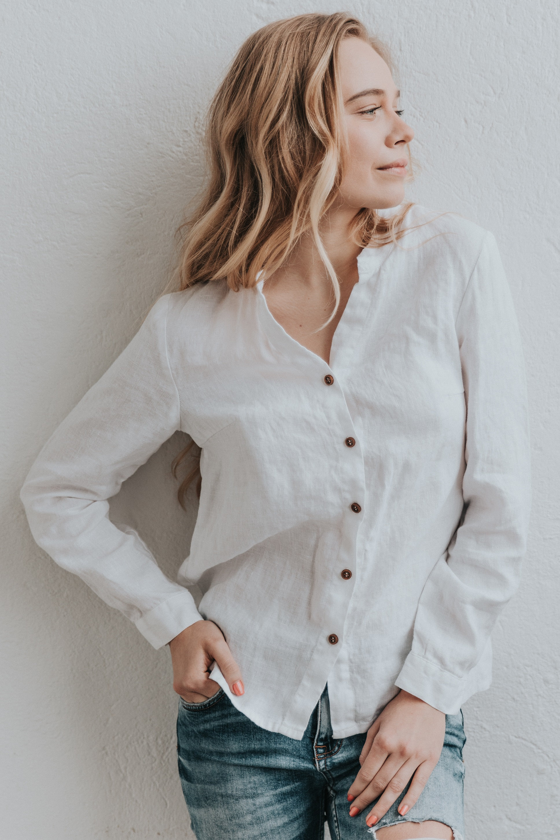 Classic Linen Button up Shirt ANGELIA, White Linen Shirt - Other