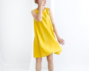 Vestido lencero de lino sin mangas LUCY, Vestido de verano de lino para mujer con bolsillos en la costura, Vestido de lino trapecio de talla grande, Vestido de embarazo para verano