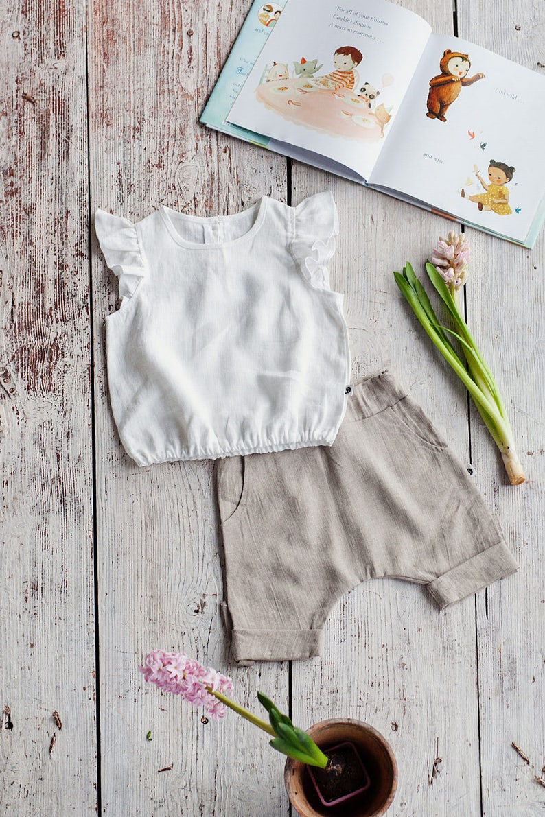 Linen shirt for baby girl, Flower girl shirt, Organic baby clothes, Baby girl 1st birthday outfit, Baby girl clothes, 25 COLORS image 6