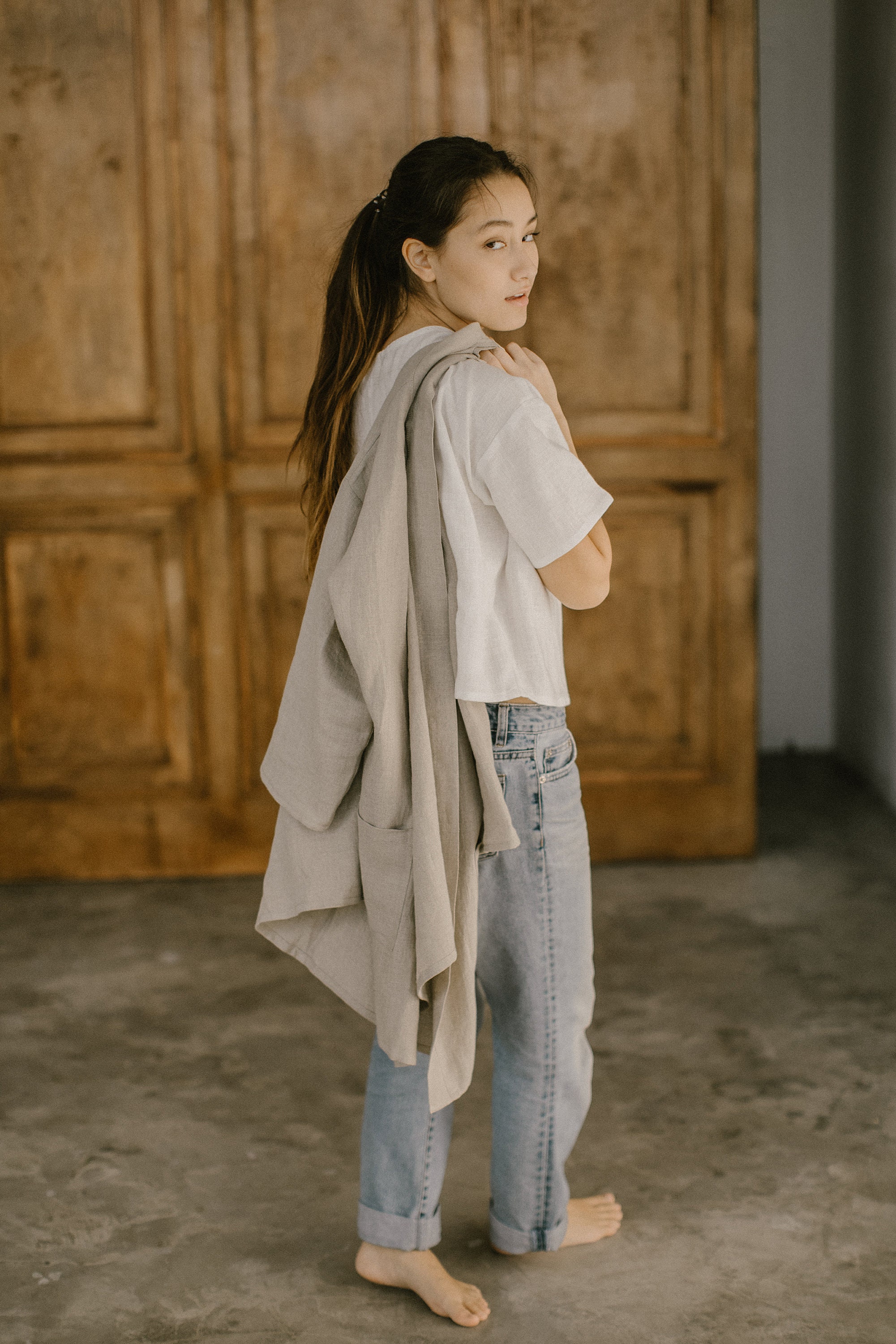 100% Organic Linen Cardigan for Women, Open Front 100% Organic Linen Cardigan for Women, Open Front