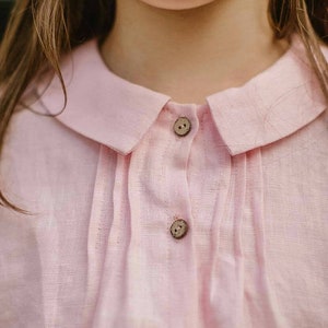 LINEN shirt for girls, Peter pan collar blouse, Linen blouse with buttons, Short sleeves button down shirt, Kids linen shirt, Summer shirt image 5