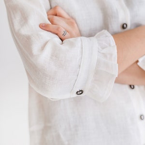 Feminine white linen shirt ELENA, Classical women linen top, Womens button up shirt, Linen long sleeve shirt, Summer linen blouse for women image 3