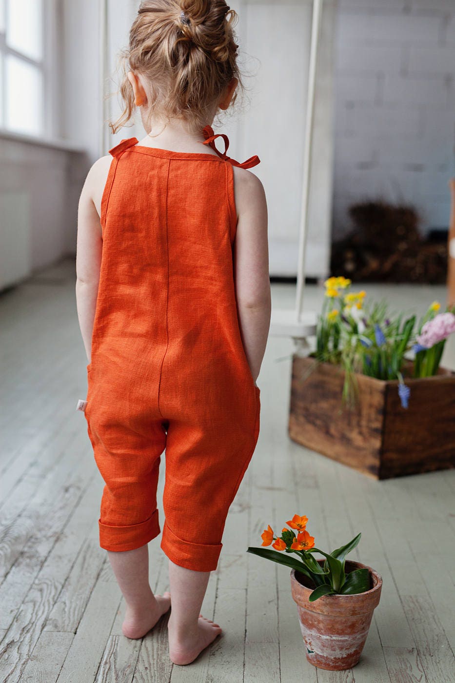 Summer Girls Outfit Orange Linen Jumpsuit Vintage Jumpsuit Girl Clothes  Kids Romper Baby Shower Gift Idea Summer Overall -  Canada