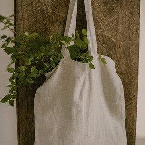 Natural linen tote bag, linen shoulder bag for shopping or beach, organic reusable tote bag, white linen bag other colors also available image 3
