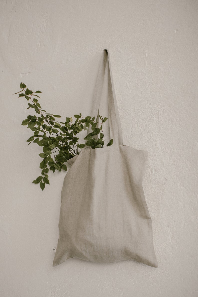 Natural linen tote bag, linen shoulder bag for shopping or beach, organic reusable tote bag, white linen bag other colors also available image 2