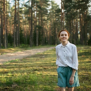 Versandfertig, hoch taillierte Leinenshorts für Frauen PAULA, plus Größe Leinen Shorts mit Kordelzug, Damen Shorts zum Anziehen Bild 5