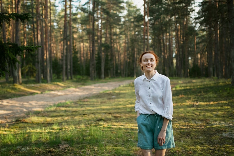 Versandfertig, hoch taillierte Leinenshorts für Frauen PAULA, plus Größe Leinen Shorts mit Kordelzug, Damen Shorts zum Anziehen Bild 5