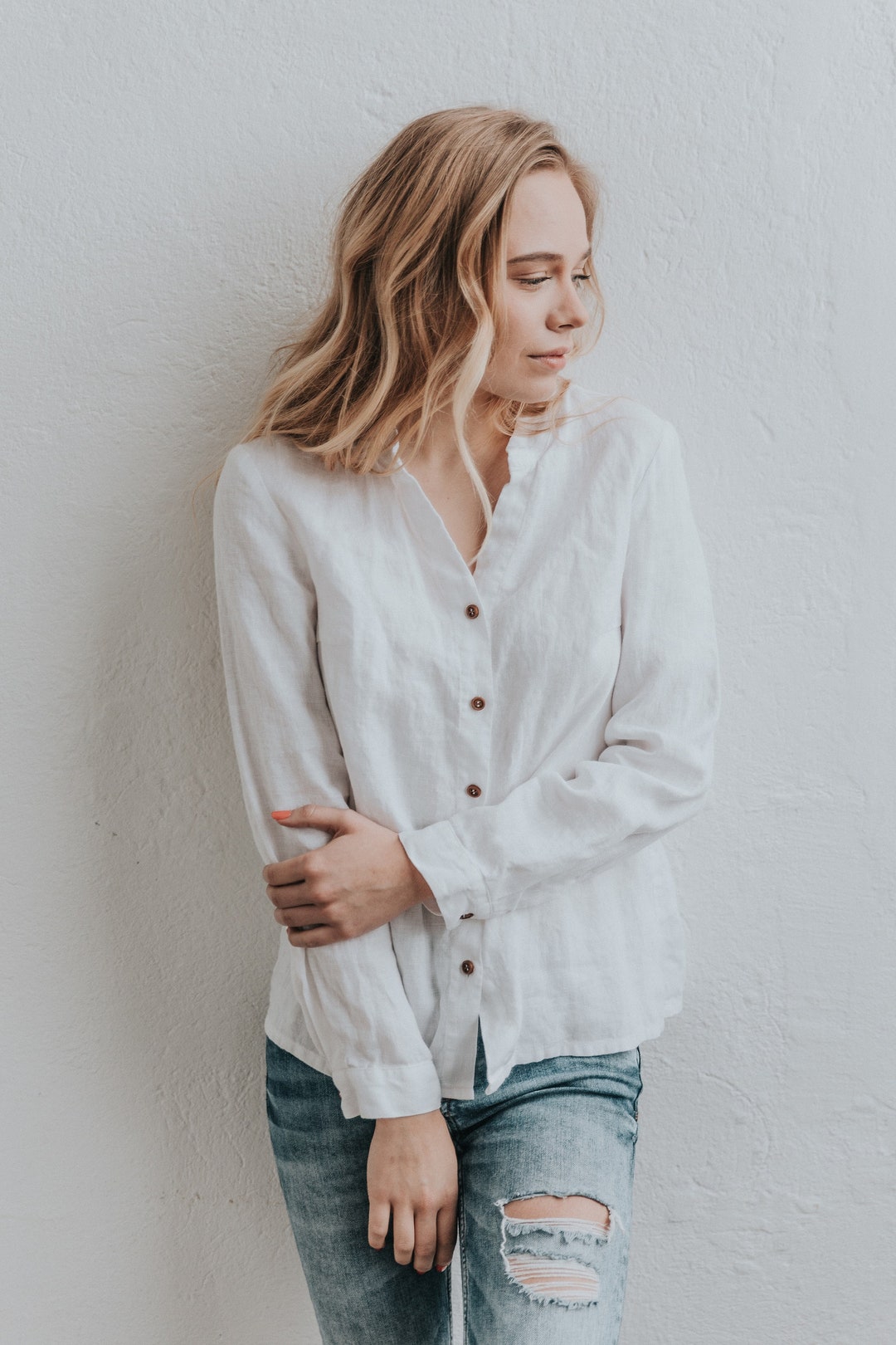 トップス 80s 90s EURO unknown linen lace up shirt 80s 90s EURO unknown linen lace-up shirt