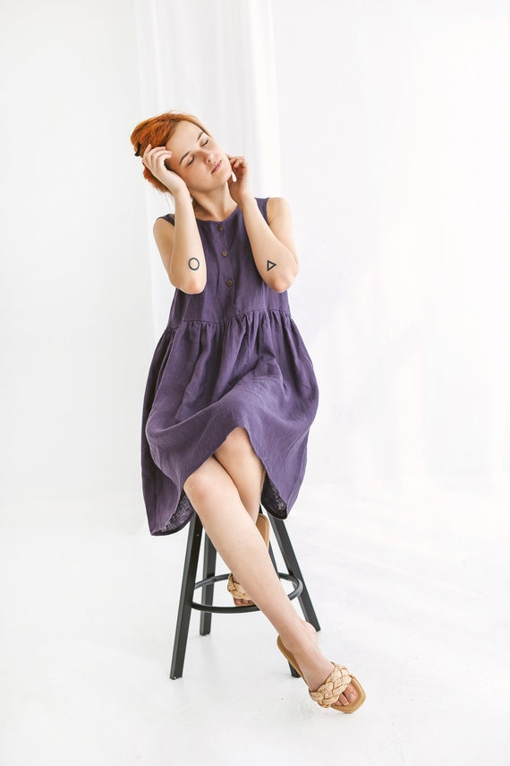 Button up Linen Dress AURA Plus Size Linen Dress for Summer - Etsy