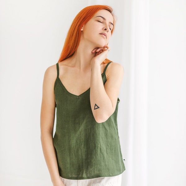 Sleeveless linen crop top BELLA for summer, Women linen tank top, Straps linen blouse, Linen plus size camisole top, Summer linen tops