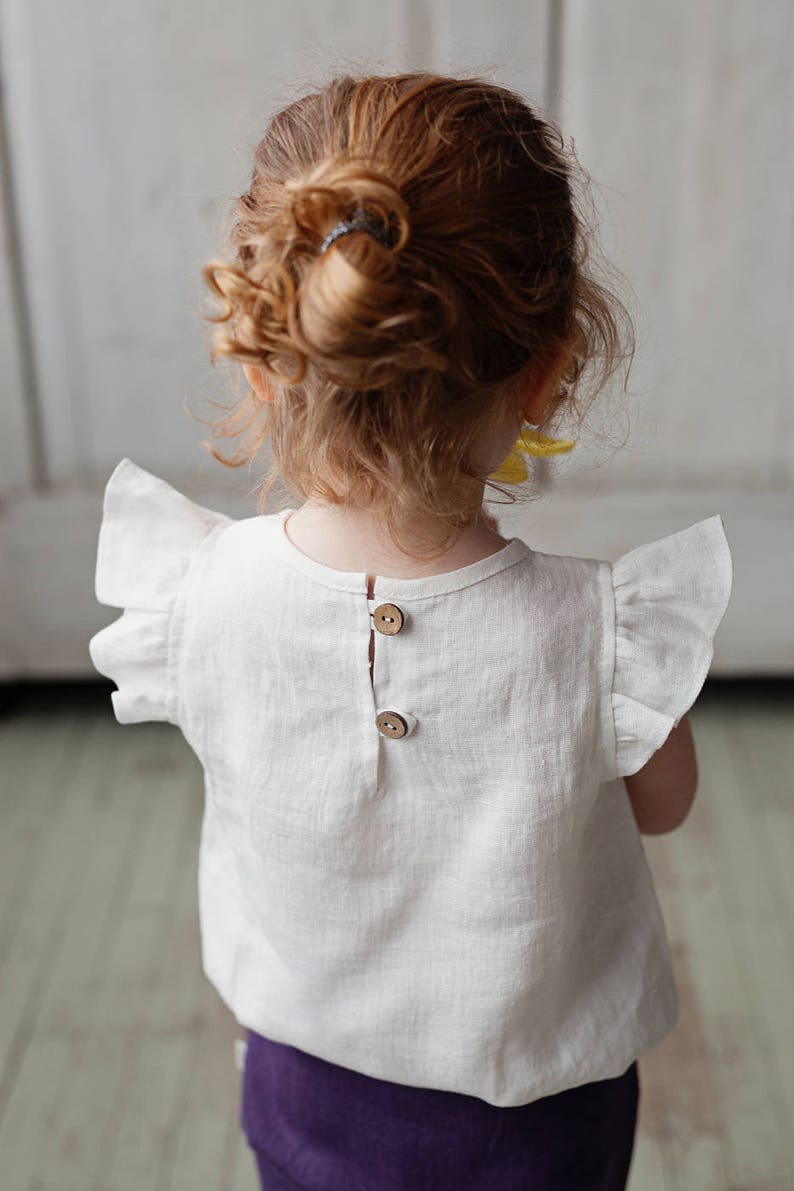 Linen shirt for baby girl, Flower girl shirt, Organic baby clothes, Baby girl 1st birthday outfit, Baby girl clothes, 25 COLORS image 4