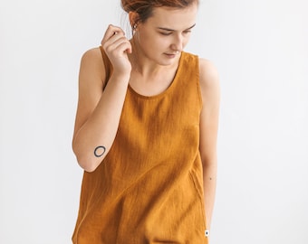 Ready to ship, Women‘s linen tank top ERSA, sleeveless linen T-shirt for summer, linen beach shirt