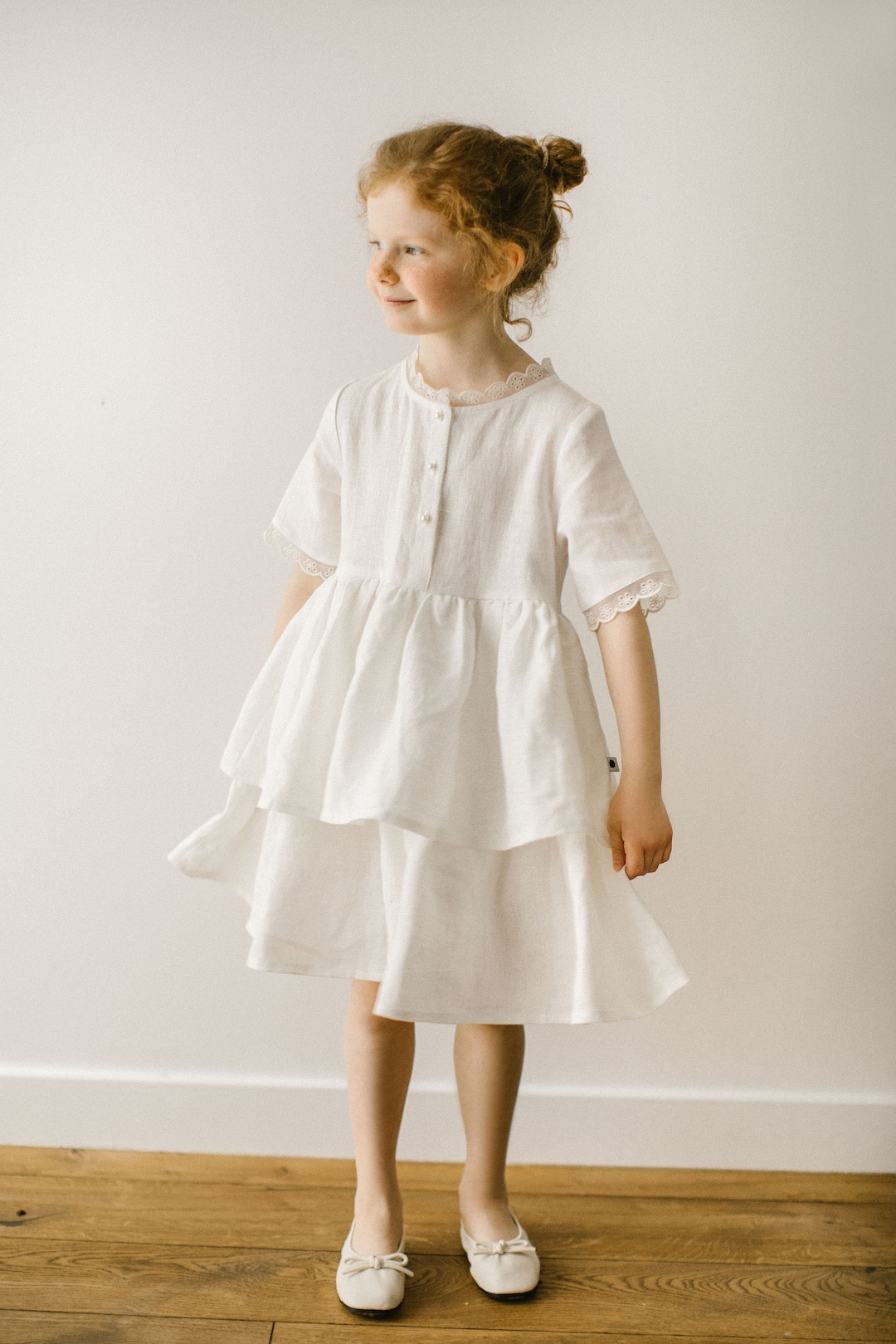Linen Baptism Girl Dress, White Linen Summer Dress, Toddler Flower Girl ...