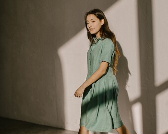 Summer Linen Dress EVA, Loose Linen Midi Dress
