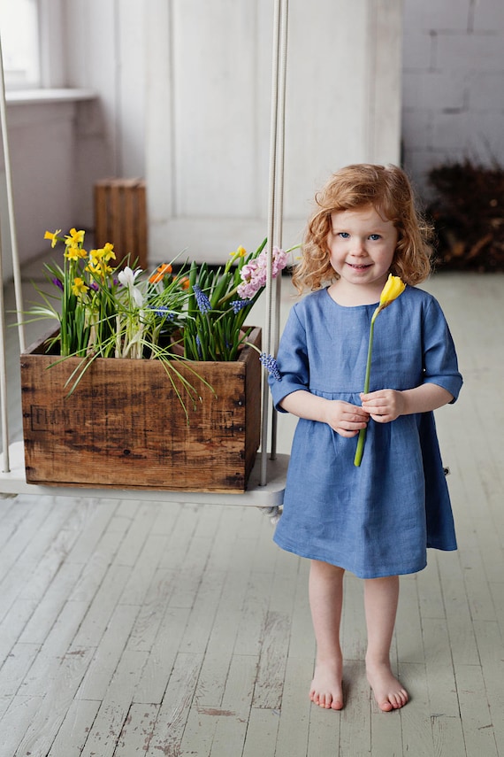 Girls Dresses Flower Girls Dress Long Sleeve Dress Summer Dress Toddler Linen Dress Blue Girl Dress Inspirational Kids Gift Etsy Canada