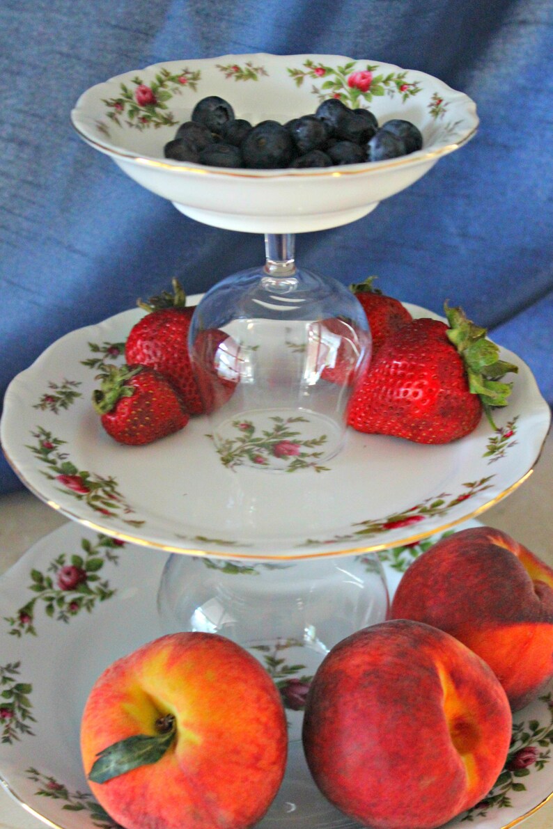 Tiered dessert plate Floral tiered stand Tiered cupcake Etsy