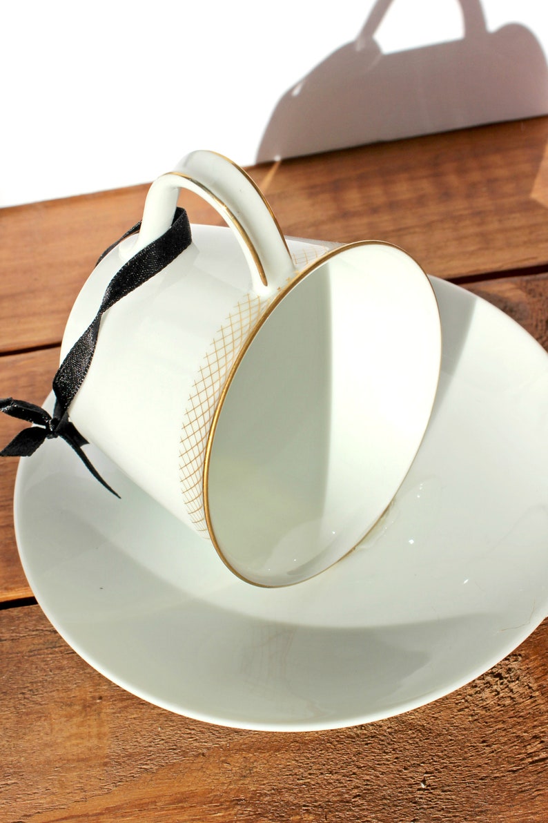 Teacup and saucer bird feeder Handmade gift for mom Unique Black Ribbon