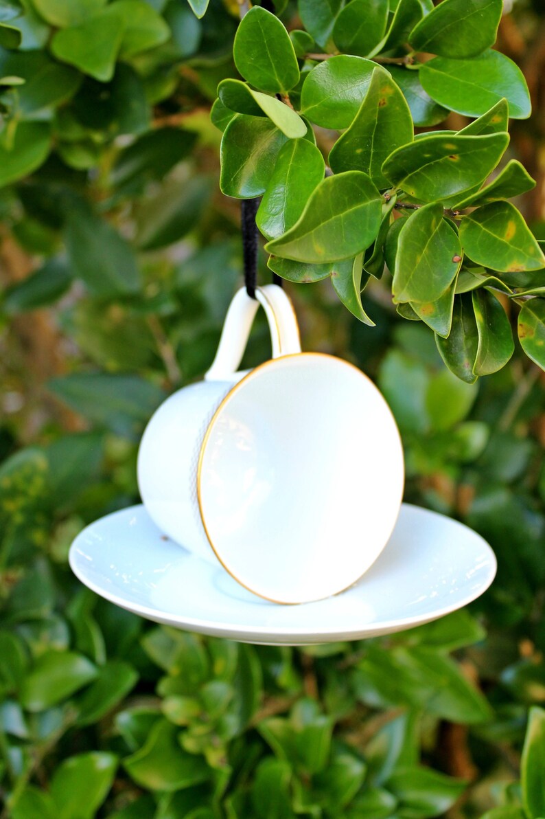 Teacup and saucer bird feeder Handmade gift for mom Unique image 2
