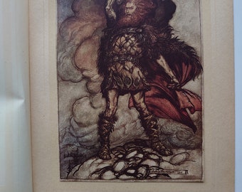 One  Arthur Rackham vintage print from a stunning selection of ten.  Published 1918.  The Rheingold and the Valkyrie by Richard Wagner.