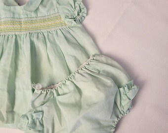 Vintage Green Baby /Toddler Dress with Diaper cover