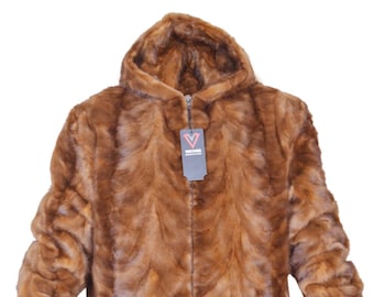 Luxury Brown Mink Fur Coat: Hooded Winter Jacket
