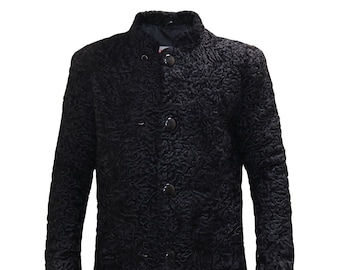 Persian Black Lamb Fur Coat, Unisex Soft Karakul Lamb Fur Jacket