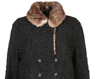 Women's Furs 1950-60s Astrakhan Fur Coat With Mink Collar - Fast Shipping