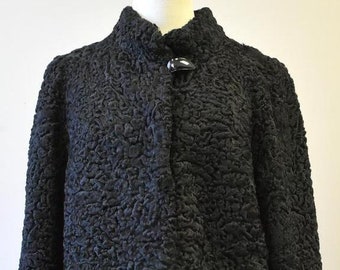 Women's 60s Black Persian Lamb Fur Coat - Fast Shipping