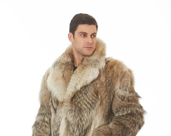 Men’s Real coyote fur coat/bomber jacket for men All sizes. Fur gift for him