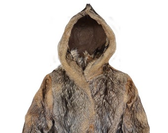 MEN’S Real Coyote Fur Full Pelts Hooded Bomber Jacket Coat Parka Puffer M-L