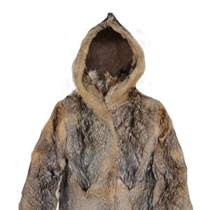 Herren Echt Koyote Pelz Full Pelts Kapuzen Bomber Jacke Mantel Parka Kugelfisch M-L
