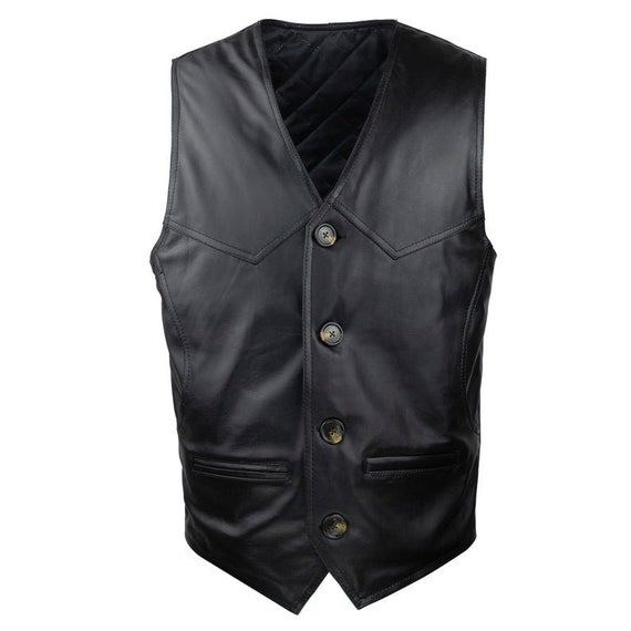 Men s Black Artificial Leather Vest Fast Shipping Etsy Canada