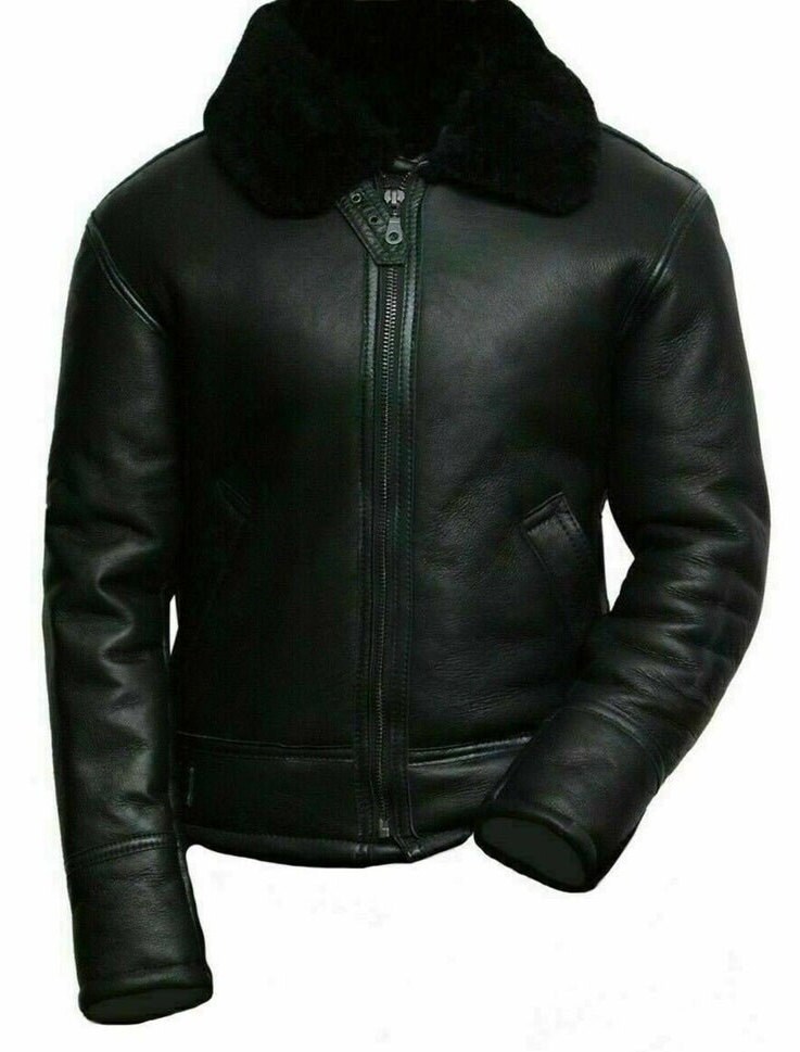 Men's Aviator B3 Flying Black Bomber Shearling Genuine Leather Jacket ...