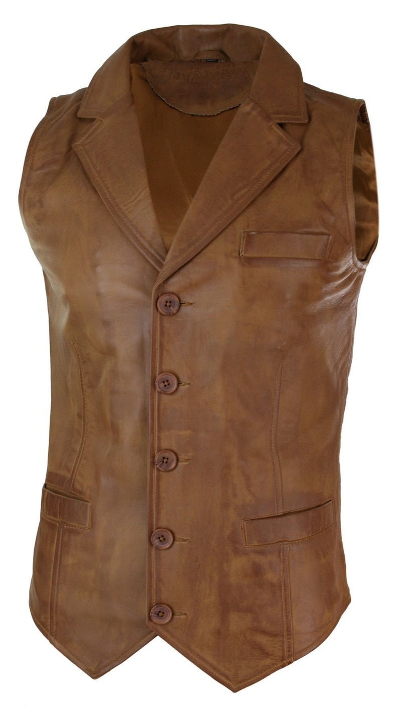 Mens Tan Brown Real Leather Waistcoat - Etsy