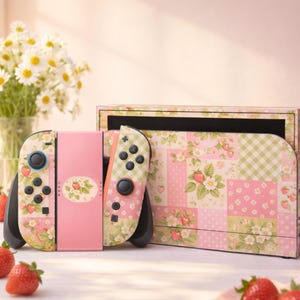 Strawberry Cottage Patchwork Nintendo Switch Skin – 3M Vinyl Full Wrap Decal