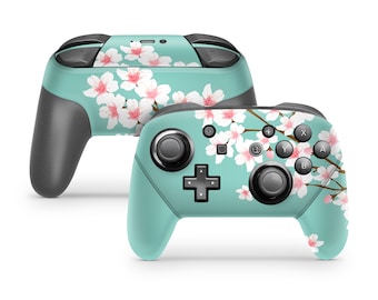 Floral  Switch Pro Controller Skin: Aquamarine Sakura Decal