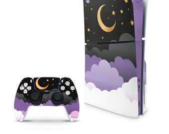 Black Moon Decal For PS5 Slim Playstation 5 Console And Controller , Full Wrap Vinyl For PS5 Slim