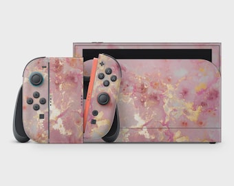 Pink Gold Marble Skin Decal For Gaming Console Premium 3M Vinyl Wrap Compatible With Switch 2